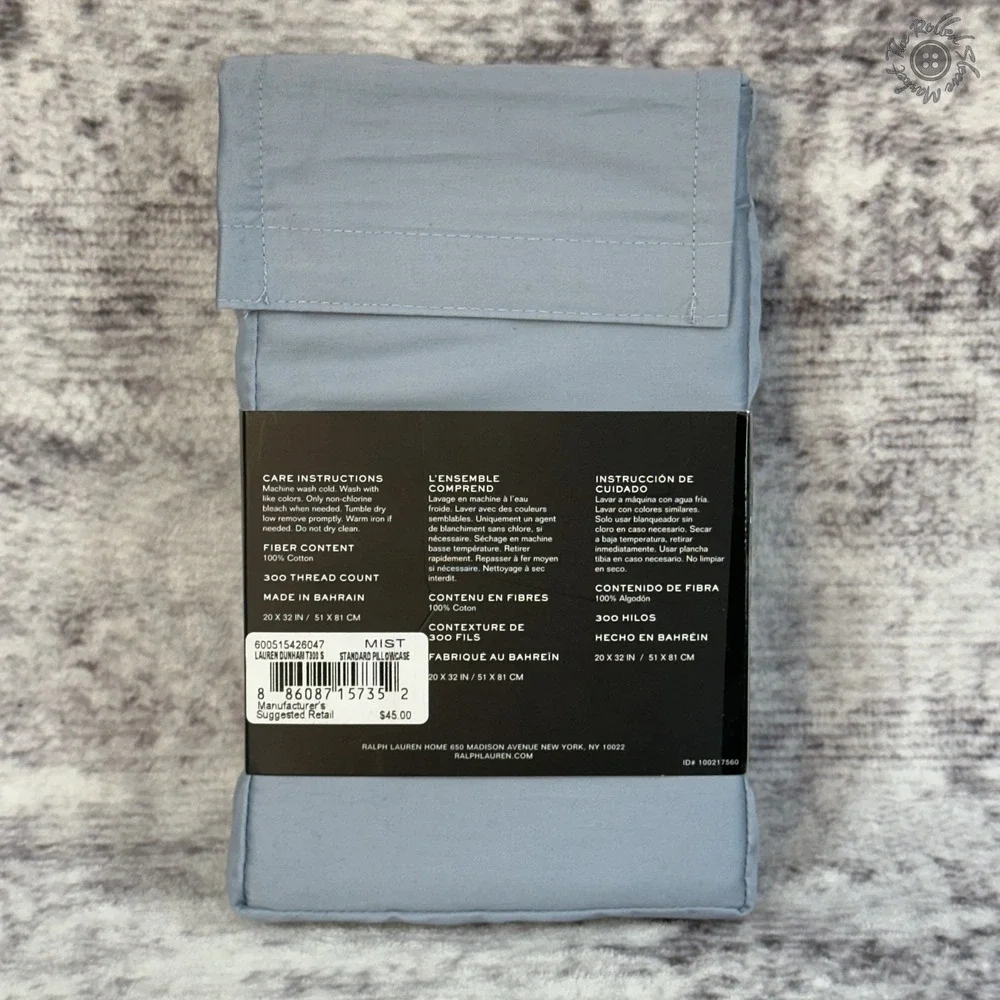 NWT Ralph Lauren Dunham Sateen Two King Pillowcases Mist Blue/Grey 300TC Cotton‎